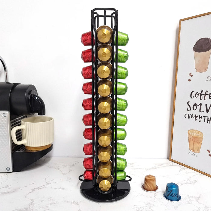 Rotating Metal Coffee Pod Holder — Plated Rack for Nespresso Capsules (Black, Silver, Gold)