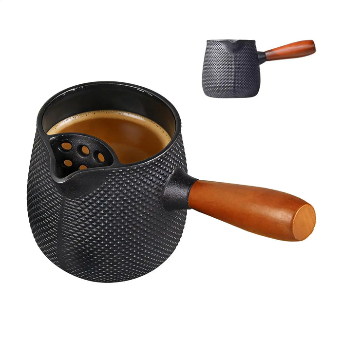 600ml Cast Iron Teapot with Wooden Handle — Stove-Top Brewing Kettle