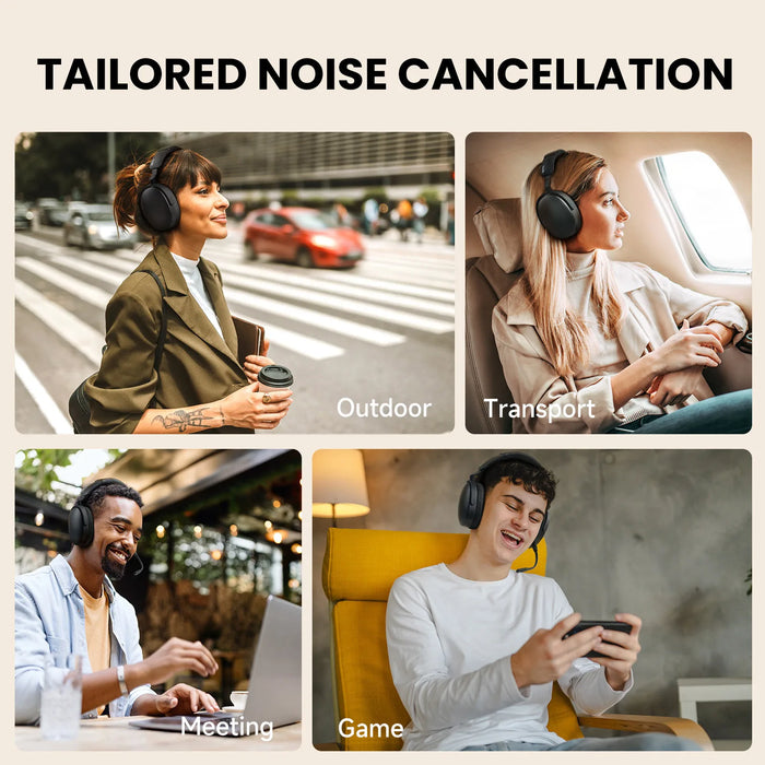 Oneodio SuperEQ A200 - Trådlösa Bluetooth 5.4-hörlurar med hybrid aktiv brusreducering och Hi-Res-ljud - Perfekt over-ear headset med 6-mikrofon AI ENC för akustiska entusiaster