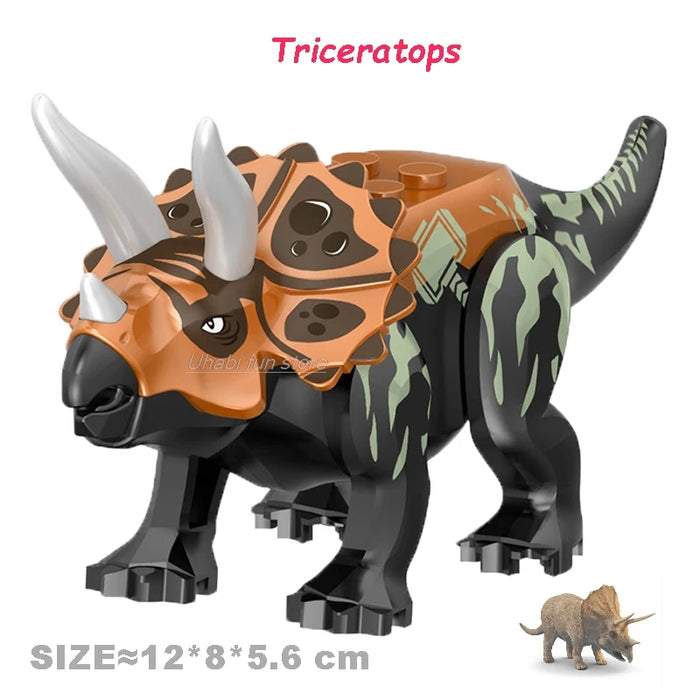 Jurassic Dinosaur Building Blocks - Velociraptor, Triceratops, Indominus & T‑Rex Models