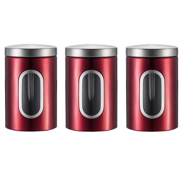 3‑Pack Stainless Steel Food Storage Jars with Viewing Window — Kitchen Sealed Jars
