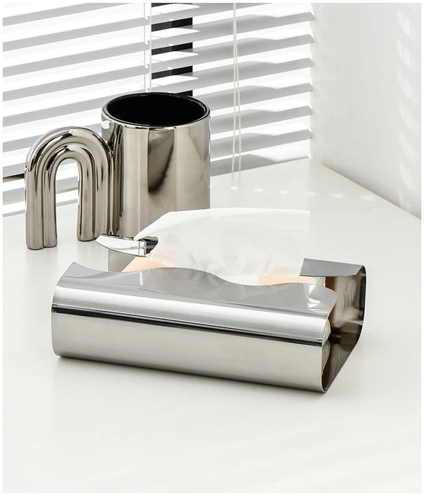 Stainless Steel Tissue Box — Irregular Pull-Paper Dispenser (Silver)