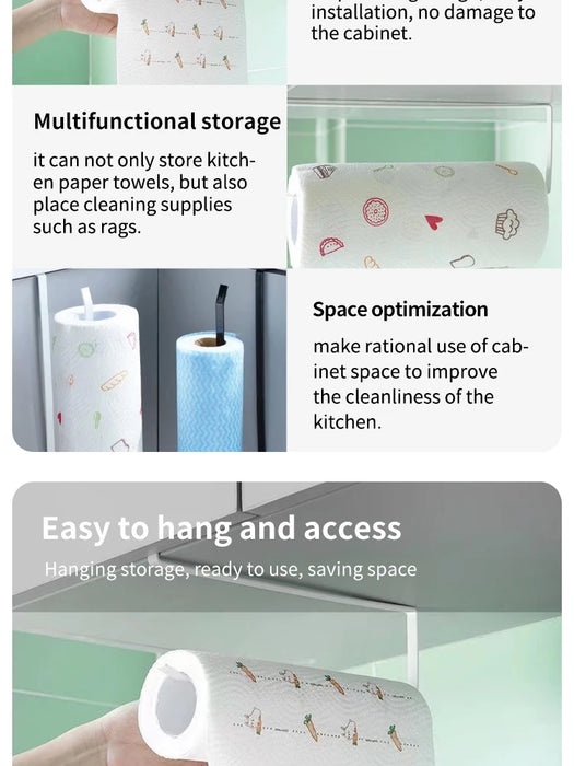 Paper Roll Holder — No-Drill Under-Cabinet Towel & Cling Film Rack (White/Black)