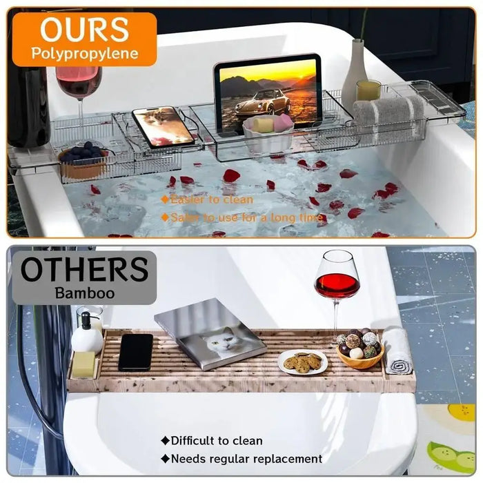Transparent Expandable Bath Tray – Adjustable Tub Shelf, Anti‑Slip, Easy to Clean