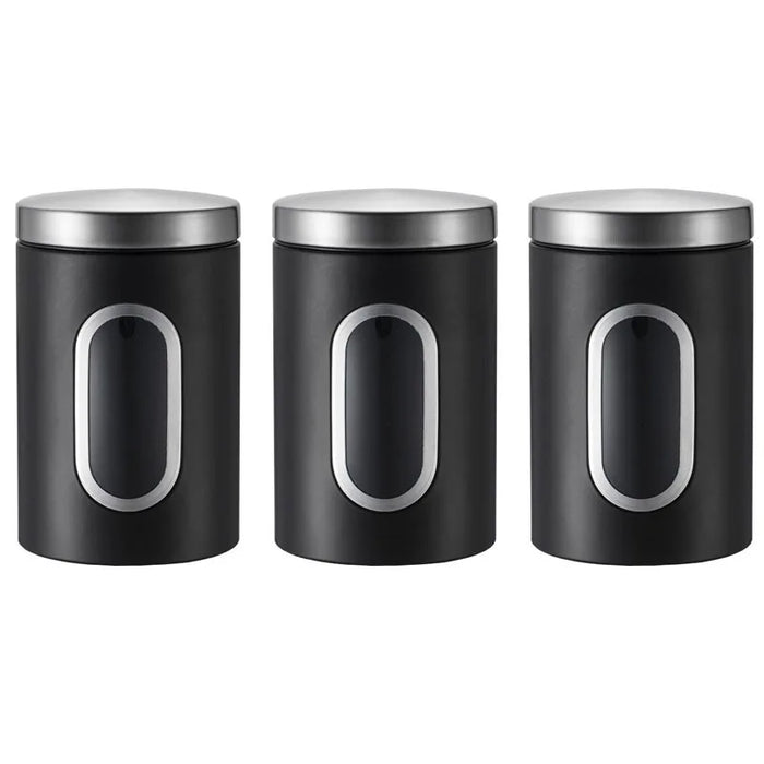 3‑Pack Stainless Steel Food Storage Jars with Viewing Window — Kitchen Sealed Jars
