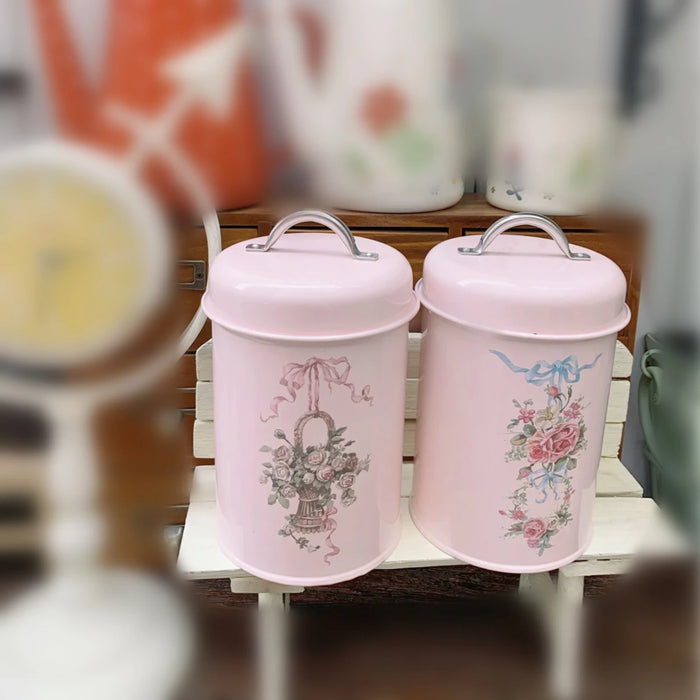 Pink Metal Canister Tins – Pack of Two – Tea, Coffee & Sugar Storage (18 x 10.5 cm) Airtight