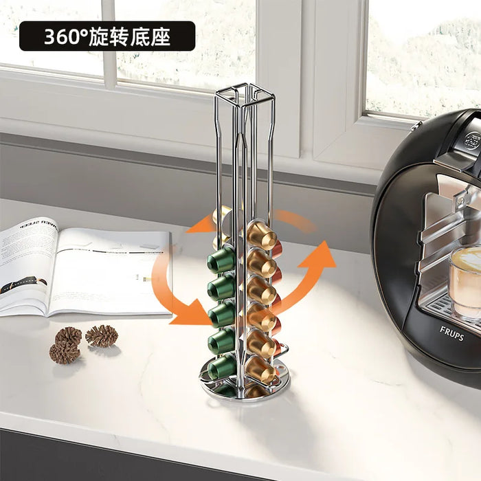 Rotating Metal Coffee Pod Holder — Plated Rack for Nespresso Capsules (Black, Silver, Gold)