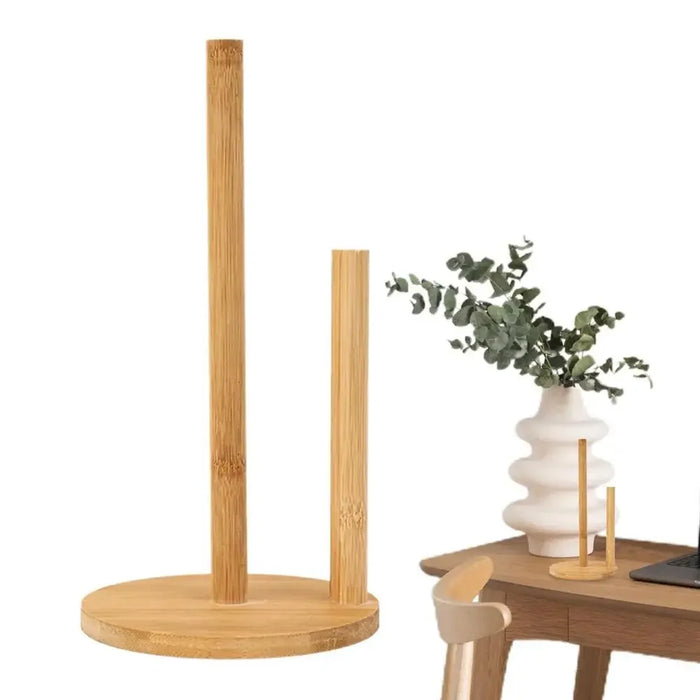 Bamboo Paper Towel Holder – Vertical Anti-Skid Tissue Stand for Kitchen & Home