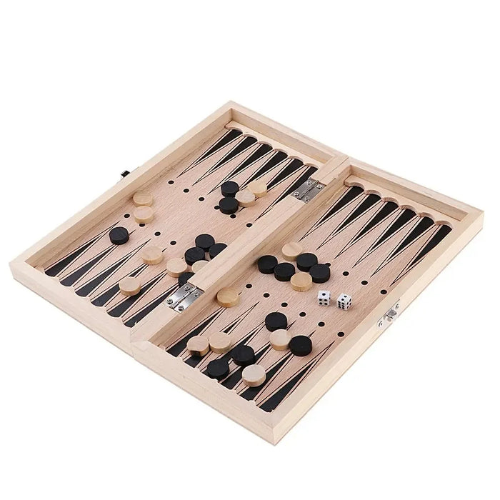 3-in-1 Travel Board Game Set – Chess, Checkers & Backgammon with Dice