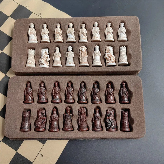 Resin Qing‑soldier Chess Set with Leather Board — Hand‑finished Figurines