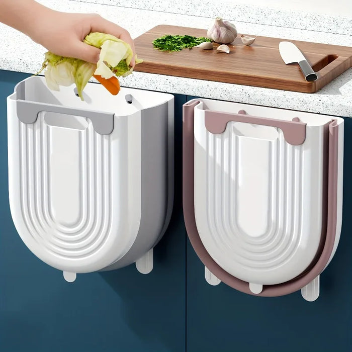 Folding Wall-Mounted Kitchen Bin — Small & Large, Plastic, Grey/Purple/Blue