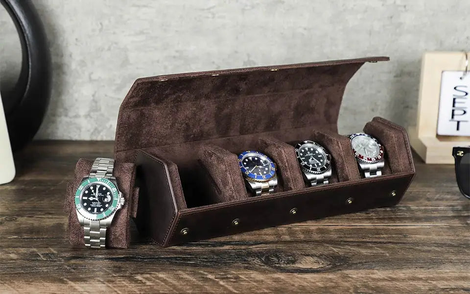 Vintage Genuine Leather Watch Roll Travel Case — 1/2/3/4/6/8 Slot Organiser