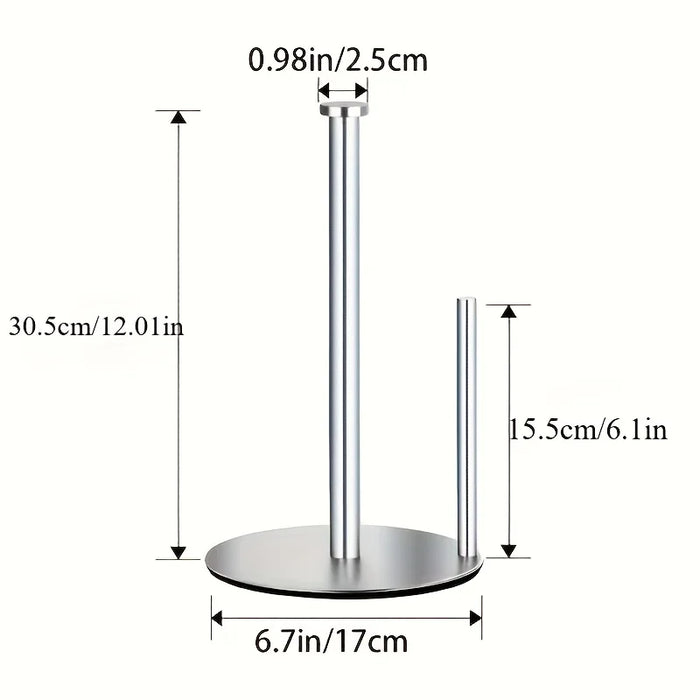 Stainless Steel Paper Towel Holder with Weighted Base — Heavy-Duty Countertop Dispenser