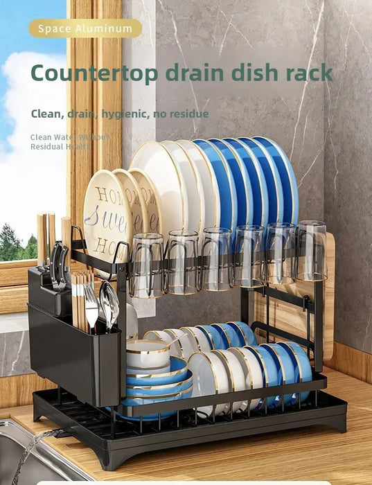 Stainless Steel 2-Tier Dish Rack — Fast-Drying & Stain-Free, Heavy-Duty Carbon Steel Frame