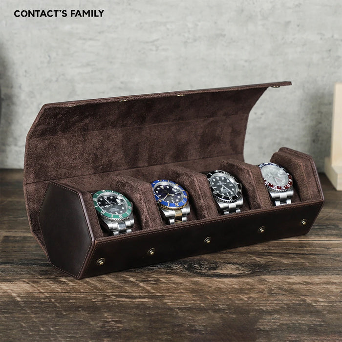 Vintage Genuine Leather Watch Roll Travel Case — 1/2/3/4/6/8 Slot Organiser