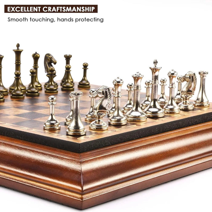 High‑end desktop 36cm (14in) wooden chess set with detachable metal pieces — king 6.3cm, gift box