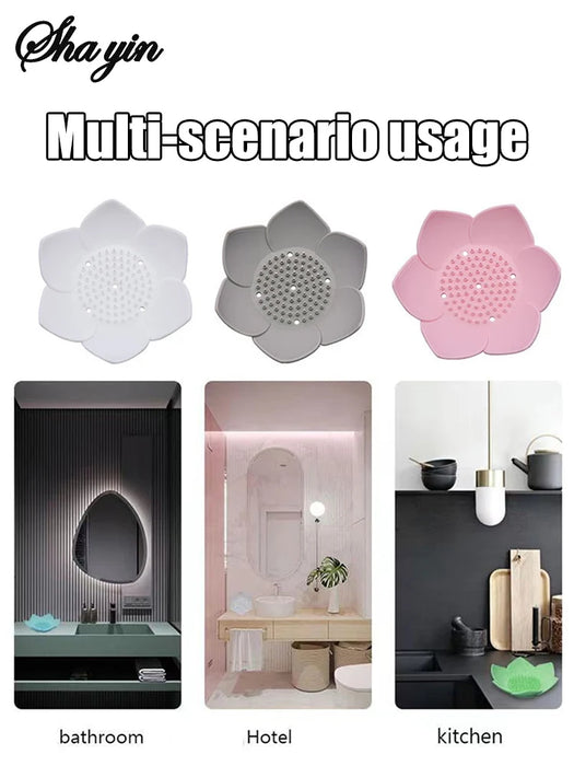 Silicone Lotus Soap Dish with Drain — Single Bathroom Soap Holder
