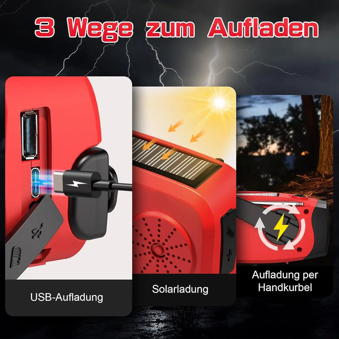 2000mAh Rechargeable Hand‑Crank Emergency Radio with LED SOS and USB Charger