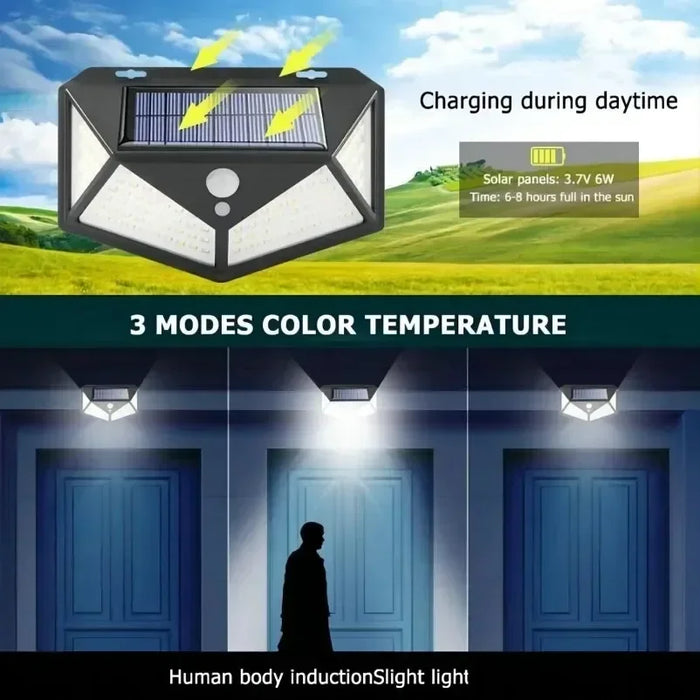 Solenergi LED-lampa - Multifunktionell solenergidriven strålkastare, vattentät, med rörelsesensor - Idealisk för utomhus trädgårdsdekoration