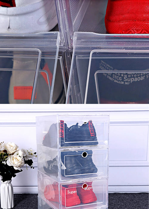 Transparent 6-Pack Shoe Storage Boxes — Thickened, Foldable, Dustproof & Stackable