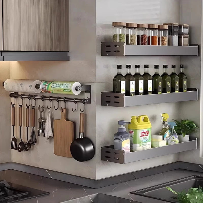 Stainless Steel Double-Rod Kitchen Rack — Spoon Holder & Kitchen Roll Dispenser