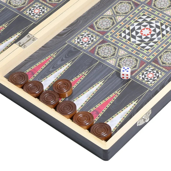 Luxury Knight 3-in-1 Wooden Foldable Game Board — Chess, Checkers & Backgammon