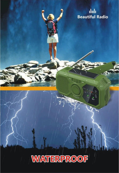 Portable Solar Emergency AM/FM Radio with Hand Crank, USB-C Charger and Torch