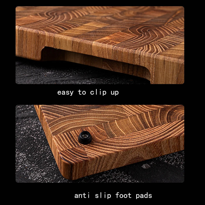 Teak End Grain Cutting Board — Large Wooden Chopping & Charcuterie Board with Hidden Handles
