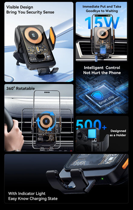 15W Qi Wireless Car Charger Vent Mount — Phone Holder for iPhone & Samsung