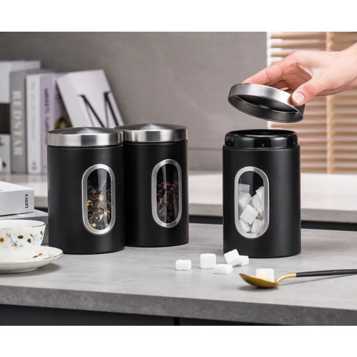 3‑Pack Stainless Steel Food Storage Jars with Viewing Window — Kitchen Sealed Jars