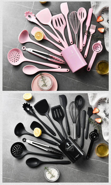 15-Piece Khaki Food-Grade Silicone Kitchen Utensil Set