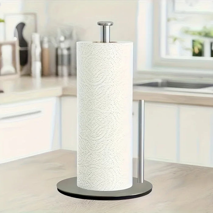 Stainless Steel Paper Towel Holder with Weighted Base — Heavy-Duty Countertop Dispenser