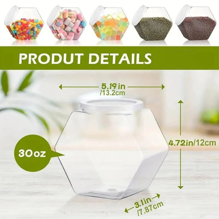 Clear Hexagonal Candy & Cookie Jar with Lid — Reusable Plastic Countertop Organiser