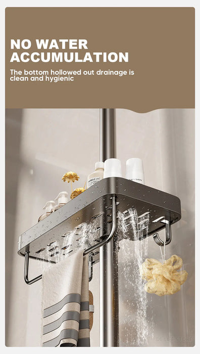 Punch-Free Shower Caddy (Single or Double) — Space Aluminium Shelf with Optional Towel Rail