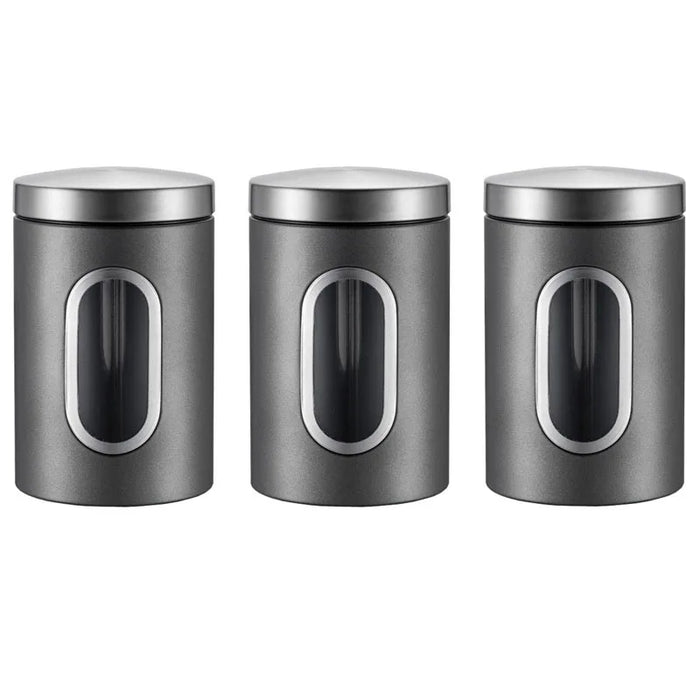 3‑Pack Stainless Steel Food Storage Jars with Viewing Window — Kitchen Sealed Jars