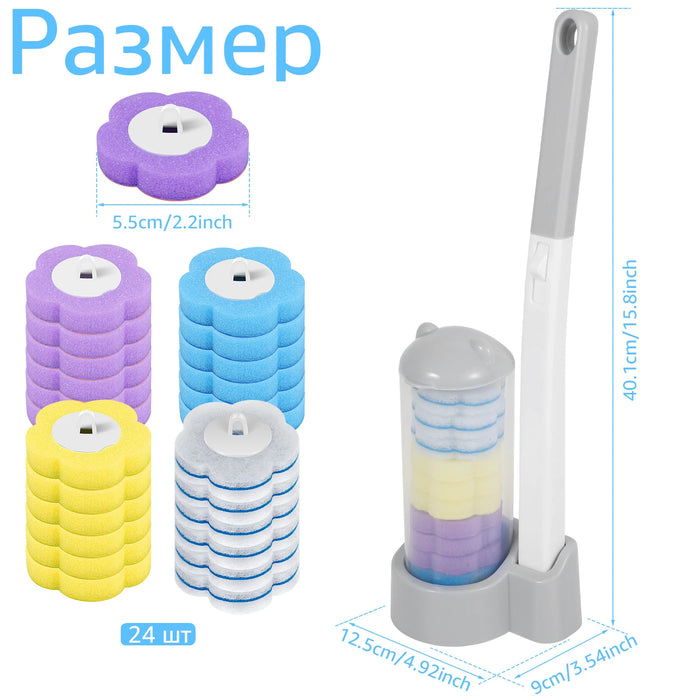 Disposable Toilet Brush Kit — Long Handle, Wall-mounted Holder, Replaceable Heads (24 / 72 pcs)