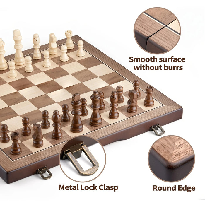 Magnetic Wooden Chess Set 39.37cm (15.5in) Folding Travel Board with 2 Extra Queens