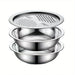 3-Piece Stainless Steel Mixing Bowl Set — Grater, Strainer & Drain for Food Prep