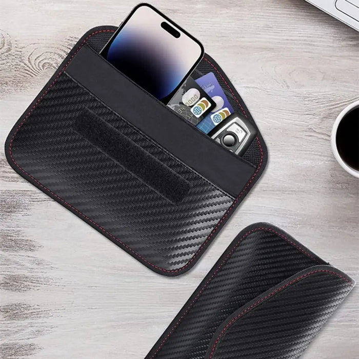 Universal Car Key Signal Blocking Pouch — RFID Faraday Case, Carbon Fiber, 20 × 10 cm