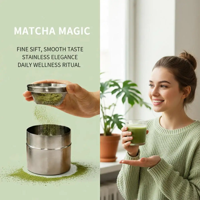 304 Stainless Steel Matcha Jar with 40‑Mesh Sieve — Airtight Tea & Powder Canister