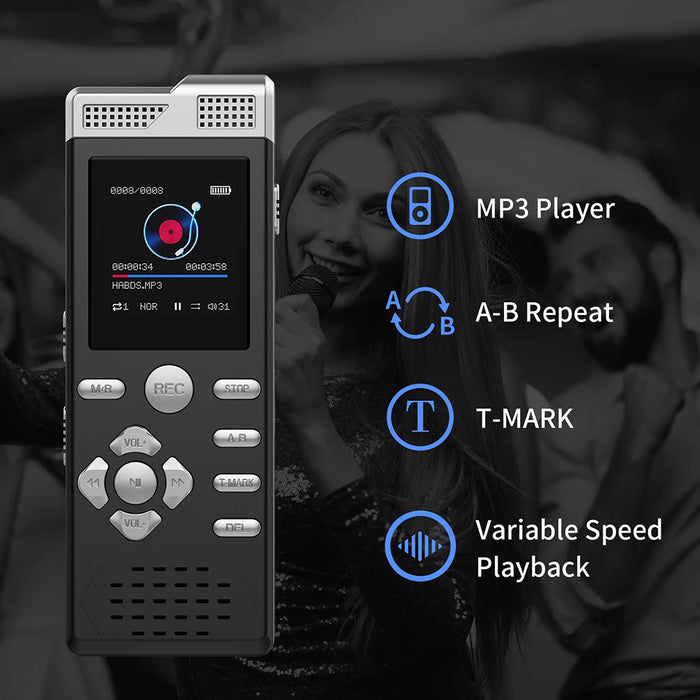 Digital Voice Recorder & MP3 Player — Dual Microphones, Voice‑Activated, Password Protection, Line‑in
