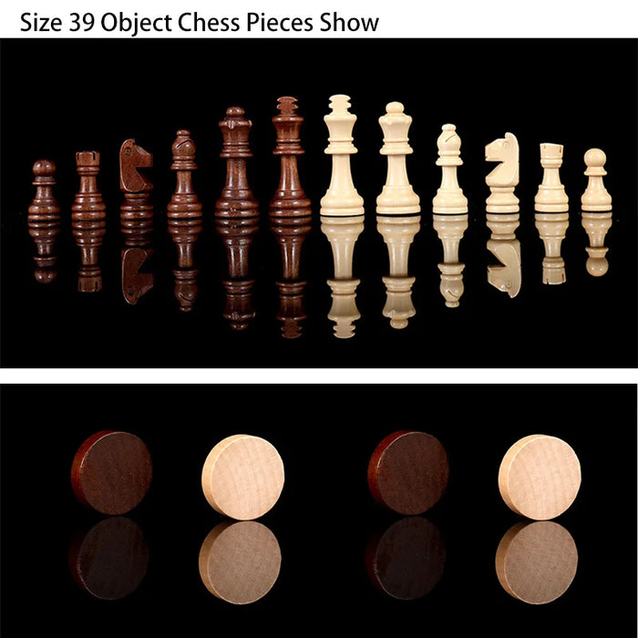 Retro 3-in-1 Wooden Chess Set — Foldable Chessboard with Checkers & Backgammon