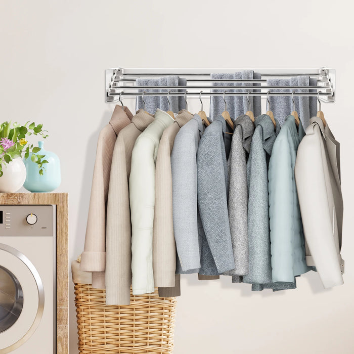 Folding Wall-Mounted Clothes Drying Rack — Retractable, Space-Saving