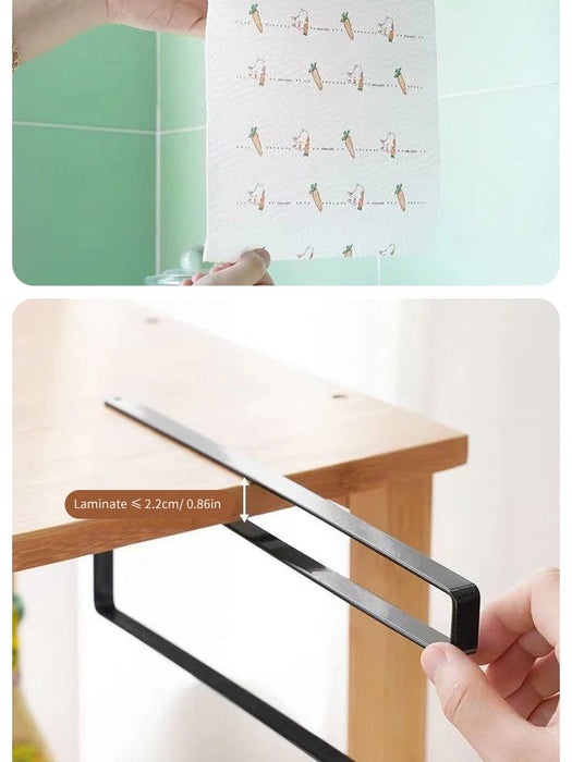 Paper Roll Holder — No-Drill Under-Cabinet Towel & Cling Film Rack (White/Black)
