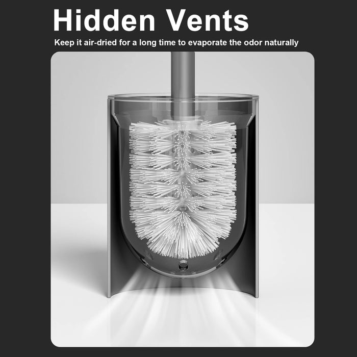 Long‑Handle Aluminium Toilet Brush with Wall‑Mounted Holder — White, Grey or Black