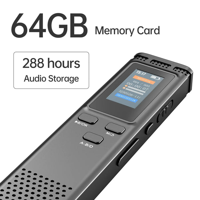 Digital Voice Recorder — 64GB / 16GB / 8GB, Voice-Activated MP3 Player with Noise Reduction