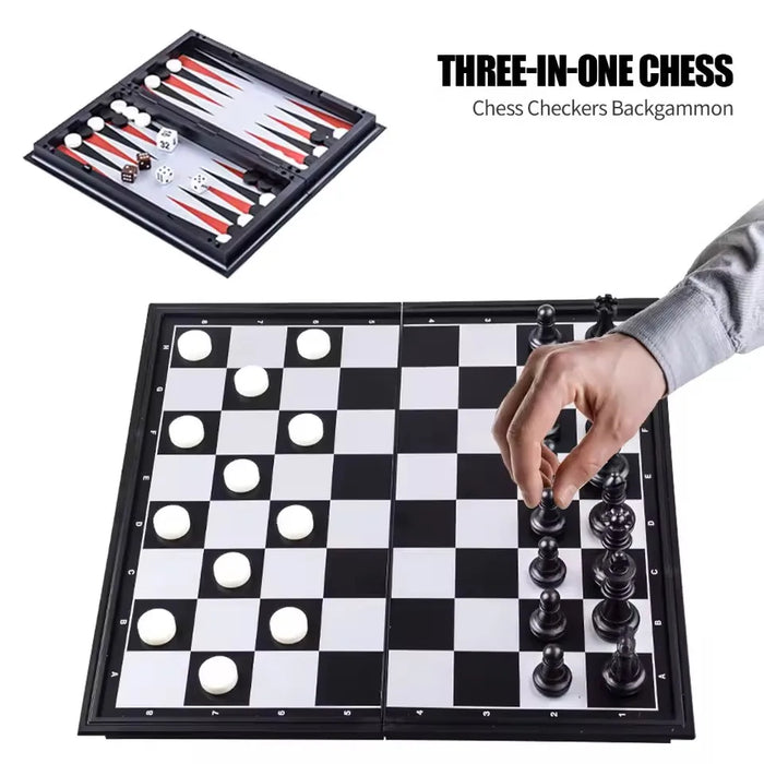 3-in-1 Magnetic Travel Board — Chess, Checkers & Backgammon (25/32/36 cm)