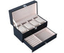 4‑Position Double‑Layer PU Leather Jewellery & Watch Storage Box