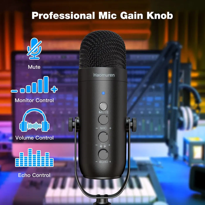 USB Cardioid Condenser Microphone Kit with Boom Arm — Plug-and-Play for Podcasting & Streaming