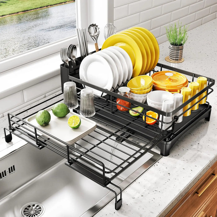 Extendable Over‑Sink Dish Drying Rack – Carbon Steel, Large Capacity